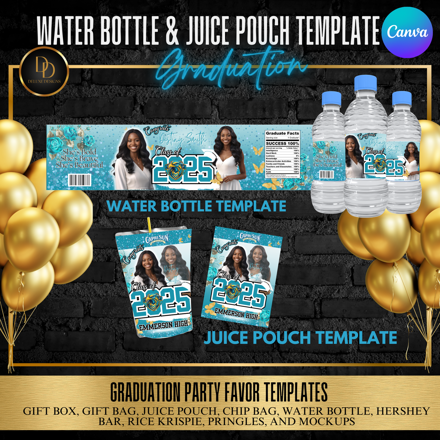 Graduation 2025 Party Favor Bundle | DIY Digital Download | Custom Chip Bag, Juice Pouch, Pringles, Water Bottle & More