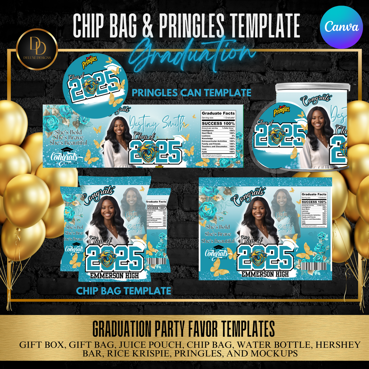 Graduation 2025 Party Favor Bundle | DIY Digital Download | Custom Chip Bag, Juice Pouch, Pringles, Water Bottle & More