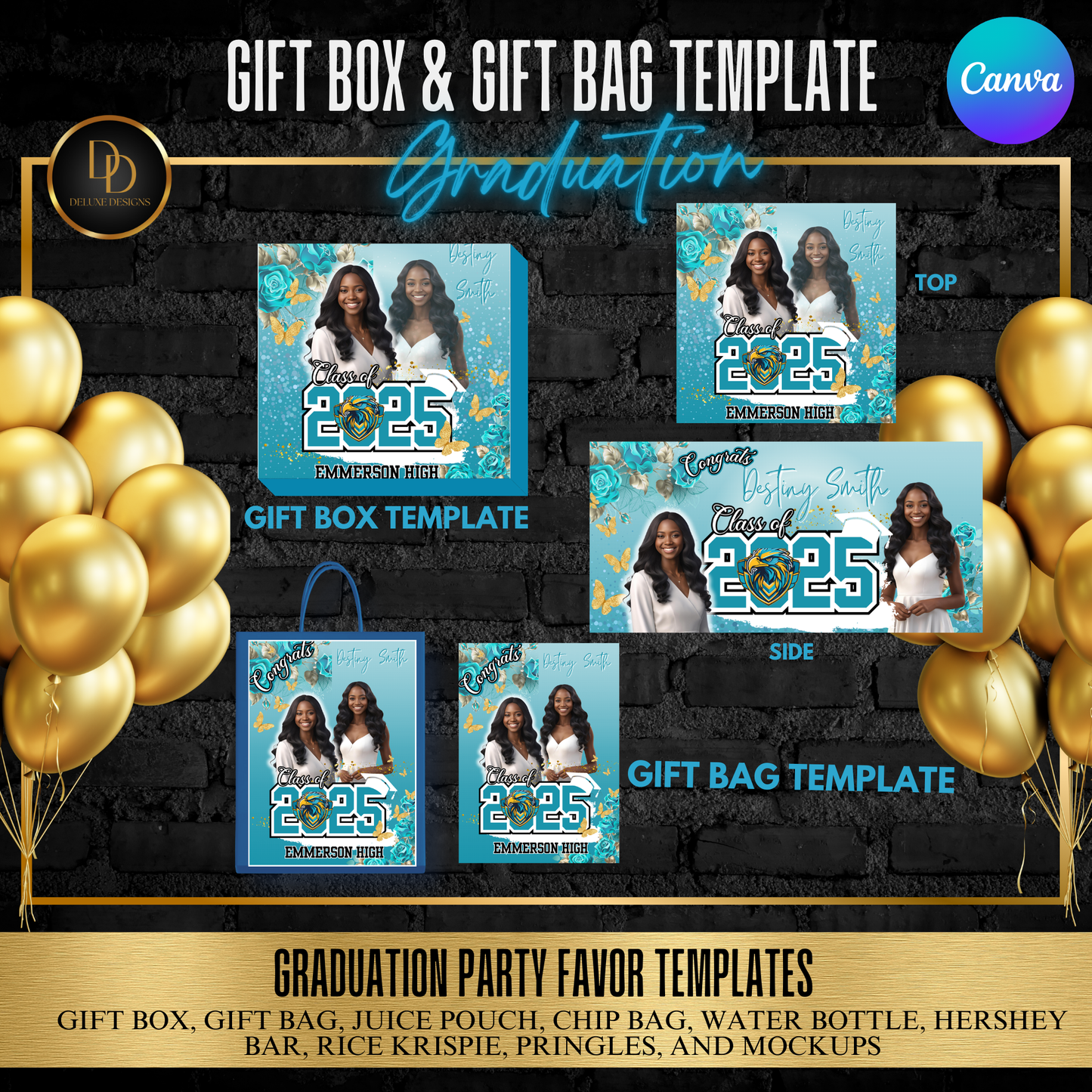 Graduation 2025 Party Favor Bundle | DIY Digital Download | Custom Chip Bag, Juice Pouch, Pringles, Water Bottle & More