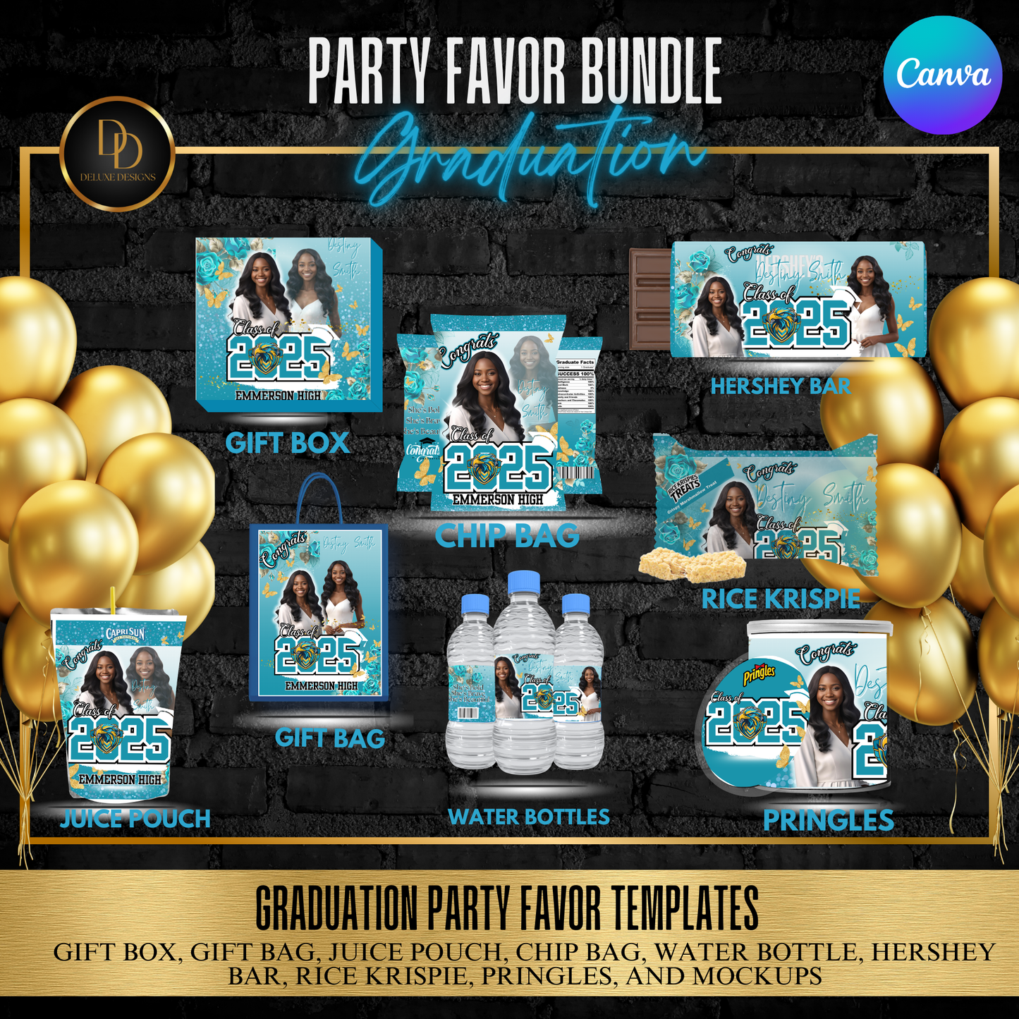 Graduation 2025 Party Favor Bundle | DIY Digital Download | Custom Chip Bag, Juice Pouch, Pringles, Water Bottle & More