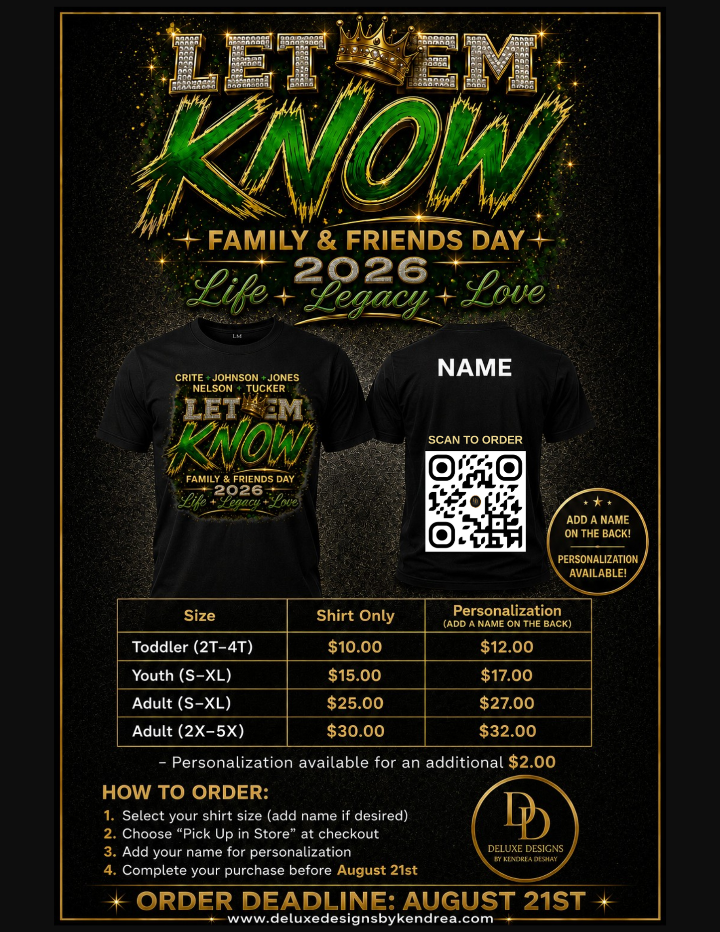 “LET EM KNOW” Crite*Johnson*Jones*Nelson*Tucker Family & Friends Day 2026 T-Shirts